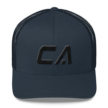 California - Mesh Back Trucker Cap - Black Embroidery - CA - Many Hat Color Options Available