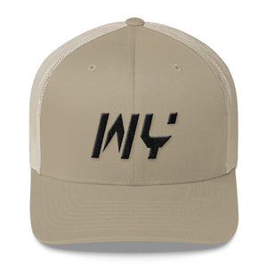 Wyoming - Mesh Back Trucker Cap - Black Embroidery - WY - Many Hat Color Options Available