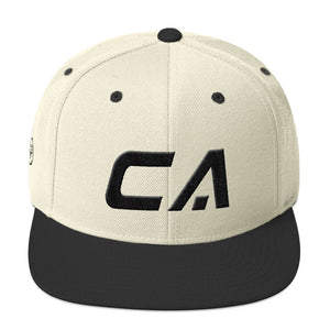 California - Flat Brim Hat - Black Embroidery - CA - Many Hat Color Options Available