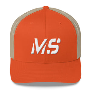 Mississippi - Mesh Back Trucker Cap - White Embroidery - MS - Many Hat Color Options Available