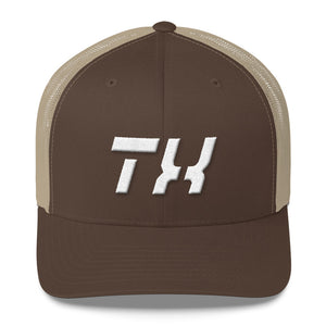 Texas - Mesh Back Trucker Cap - White Embroidery - TX - Many Hat Color Options Available