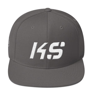 Kansas - Flat Brim Hat - White Embroidery - KS - Many Hat Color Options Available