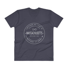 Massachusetts - V-Neck T-Shirt - Latitude & Longitude