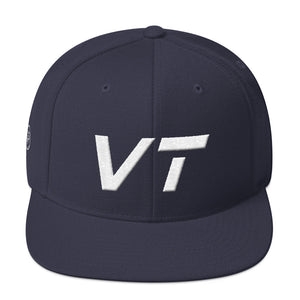 Vermont - Flat Brim Hat - White Embroidery - VT - Many Hat Color Options Available
