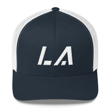 Louisiana - Mesh Back Trucker Cap - White Embroidery - LA - Many Hat Color Options Available