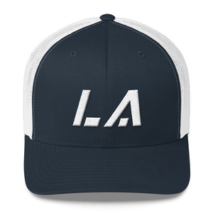 Louisiana - Mesh Back Trucker Cap - White Embroidery - LA - Many Hat Color Options Available
