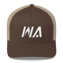 Washington - Mesh Back Trucker Cap - White Embroidery - WA - Many Hat Color Options Available