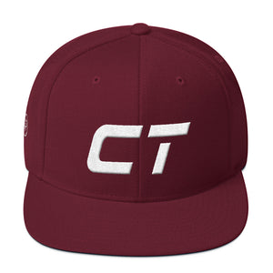 Connecticut - Flat Brim Hat - White Embroidery - CT - Many Hat Color Options Available