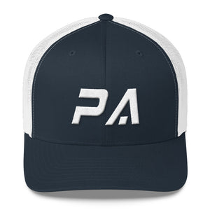 Pennsylvania - Mesh Back Trucker Cap - White Embroidery - PA - Many Hat Color Options Available