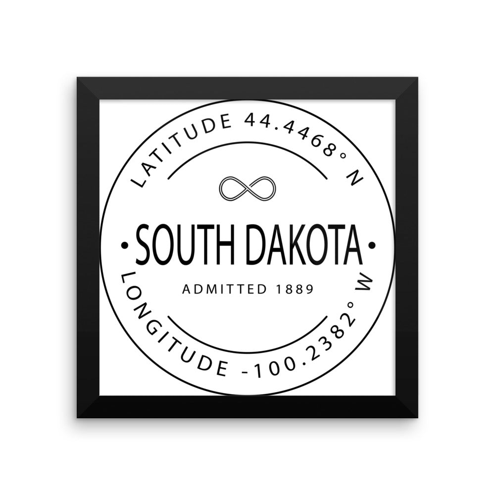 South Dakota - Framed Print - Latitude & Longitude