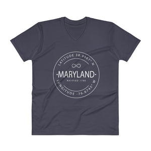 Maine - V-Neck T-Shirt - Latitude & Longitude