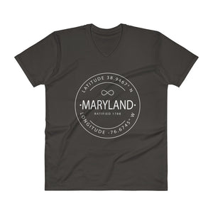 Maine - V-Neck T-Shirt - Latitude & Longitude
