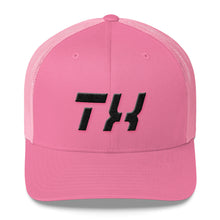 Texas - Mesh Back Trucker Cap - Black Embroidery - TX - Many Hat Color Options Available