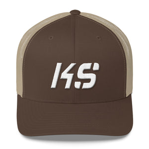 Kansas - Mesh Back Trucker Cap - White Embroidery - KS - Many Hat Color Options Available