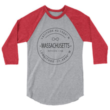 Massachusetts - 3/4 Sleeve Raglan Shirt - Latitude & Longitude