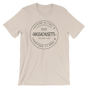 Massachusetts - Short-Sleeve Unisex T-Shirt - Latitude & Longitude
