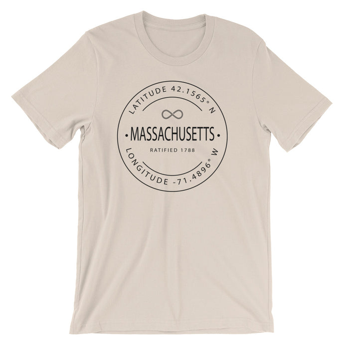 Massachusetts - Short-Sleeve Unisex T-Shirt - Latitude & Longitude