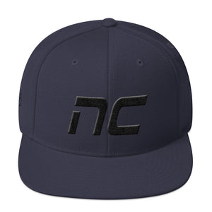 North Carolina - Flat Brim Hat - Black Embroidery - NC - Many Hat Color Options Available