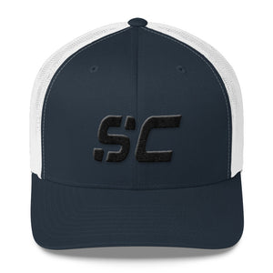 South Carolina - Mesh Back Trucker Cap - Black Embroidery - SC - Many Hat Color Options Available