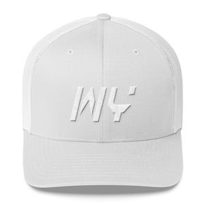 Wyoming - Mesh Back Trucker Cap - White Embroidery - WY - Many Hat Color Options Available