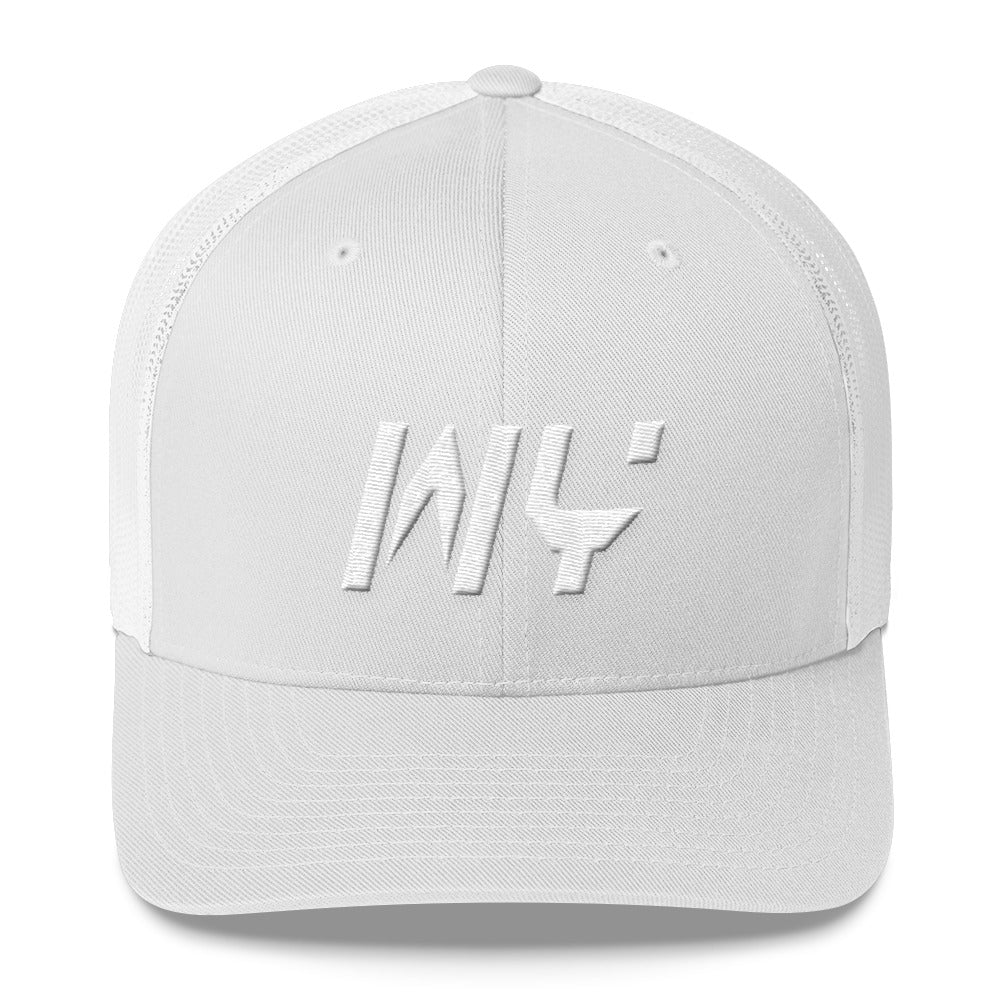 Wyoming - Mesh Back Trucker Cap - White Embroidery - WY - Many Hat Color Options Available