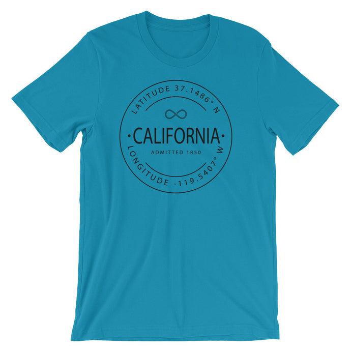 California - Short-Sleeve Unisex T-Shirt - Latitude & Longitude