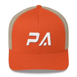 Pennsylvania - Mesh Back Trucker Cap - White Embroidery - PA - Many Hat Color Options Available