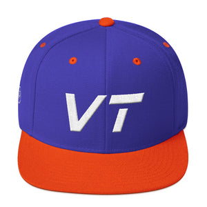 Vermont - Flat Brim Hat - White Embroidery - VT - Many Hat Color Options Available