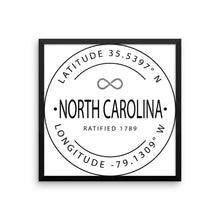 North Carolina - Framed Print - Latitude & Longitude