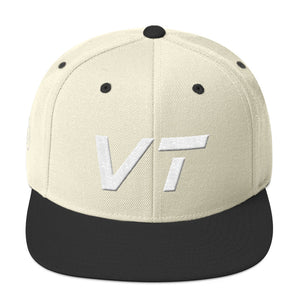 Vermont - Flat Brim Hat - White Embroidery - VT - Many Hat Color Options Available