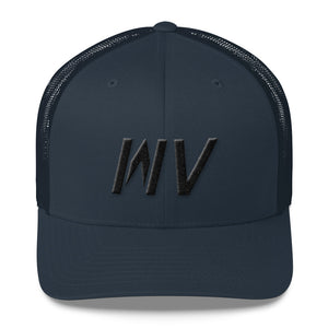 West Virginia - Mesh Back Trucker Cap - Black Embroidery - WV - Many Hat Color Options Available