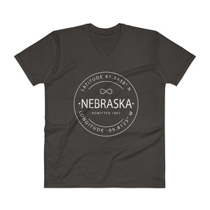 Nebraska - V-Neck T-Shirt - Latitude & Longitude