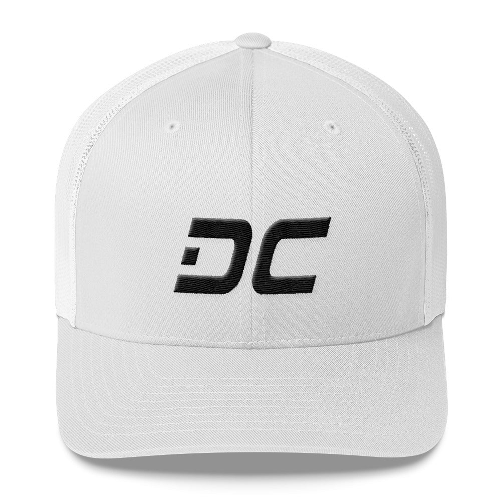 Washington DC - Mesh Back Trucker Cap - Black Embroidery - DC - Many Hat Color Options Available