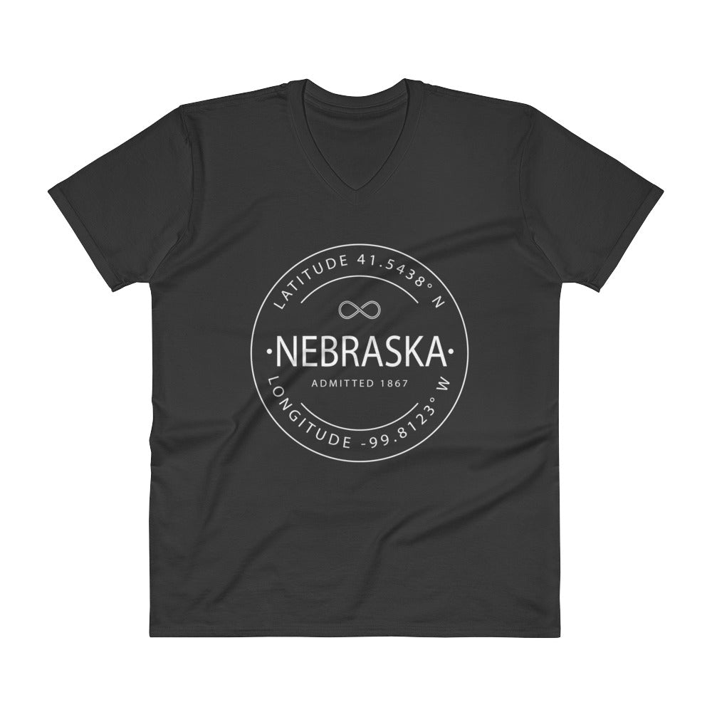 Nebraska - V-Neck T-Shirt - Latitude & Longitude