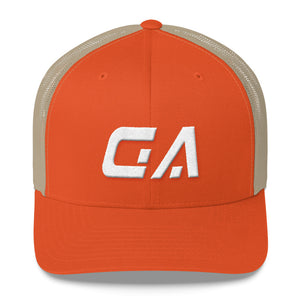 Georgia - Mesh Back Trucker Cap - White Embroidery - GA - Many Hat Color Options Available