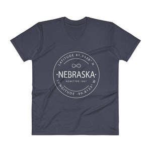 Nebraska - V-Neck T-Shirt - Latitude & Longitude