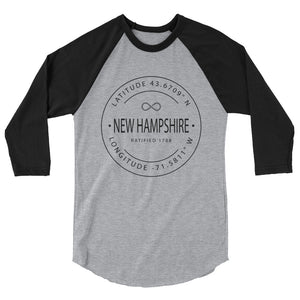 New Hampshire - 3/4 Sleeve Raglan Shirt - Latitude & Longitude