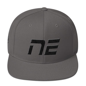 Nebraska - Flat Brim Hat - Black Embroidery - NE - Many Hat Color Options Available