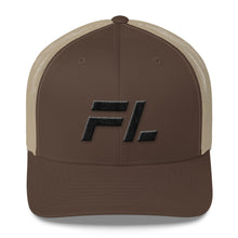 Florida - Mesh Back Trucker Cap - Black Embroidery - FL - Many Hat Color Options Available