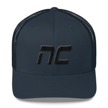 North Carolina - Mesh Back Trucker Cap - Black Embroidery - NC - Many Hat Color Options Available