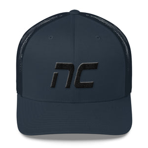 North Carolina - Mesh Back Trucker Cap - Black Embroidery - NC - Many Hat Color Options Available