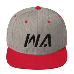 Washington - Flat Brim Hat - Black Embroidery - WA - Many Hat Color Options Available