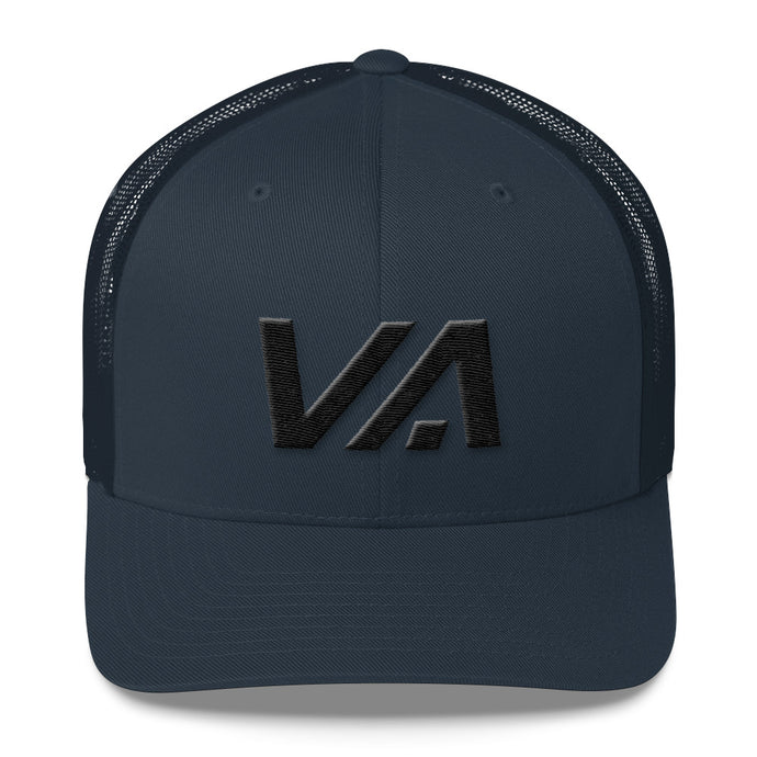 Virginia - Mesh Back Trucker Cap - Black Embroidery - VA - Many Hat Color Options Available
