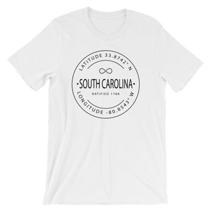 South Carolina - Short-Sleeve Unisex T-Shirt - Latitude & Longitude