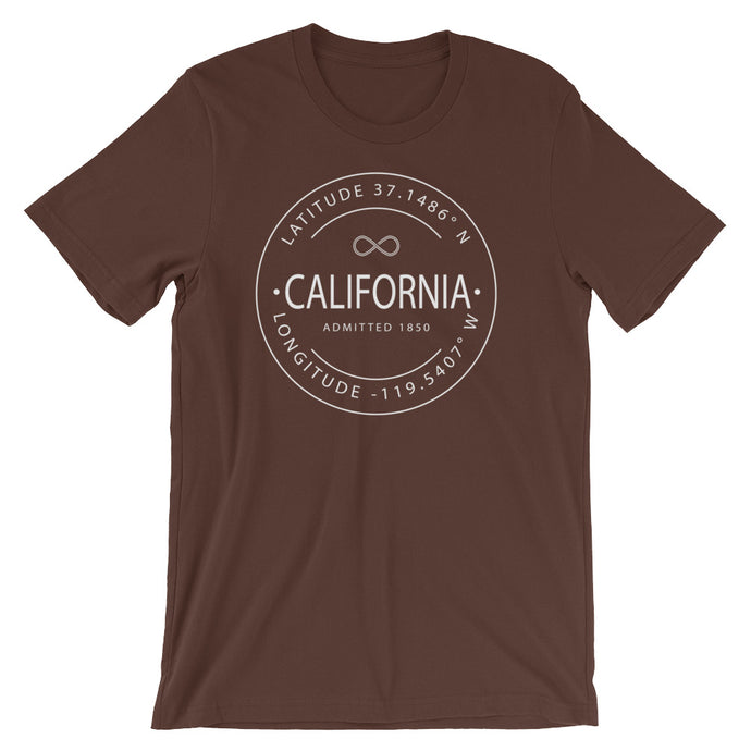 California - Short-Sleeve Unisex T-Shirt - Latitude & Longitude