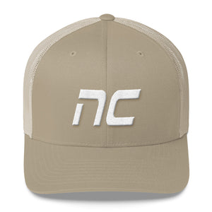 North Carolina - Mesh Back Trucker Cap - White Embroidery - NC - Many Hat Color Options Available