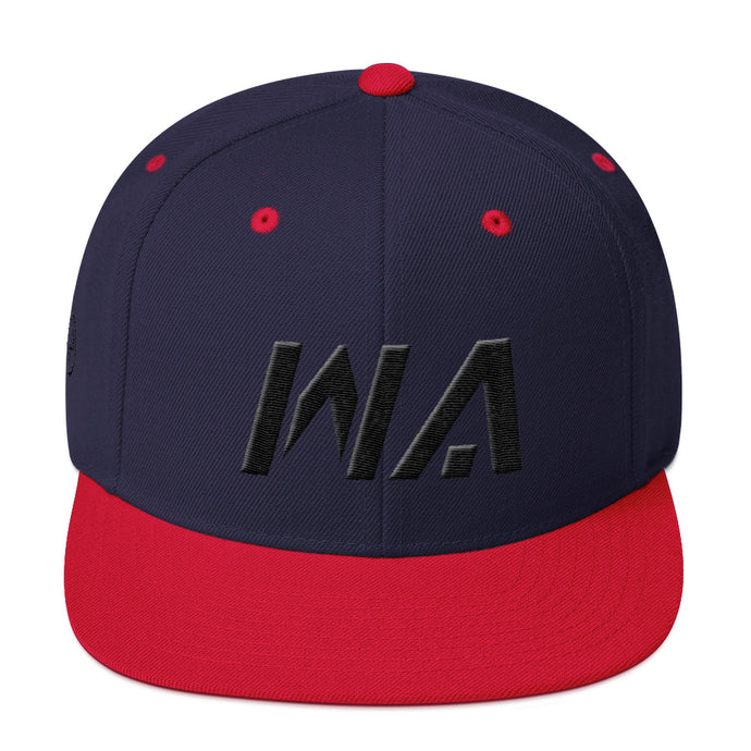 Washington - Flat Brim Hat - Black Embroidery - WA - Many Hat Color Options Available