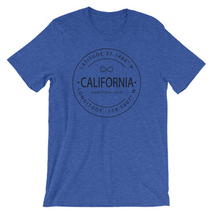 California - Short-Sleeve Unisex T-Shirt - Latitude & Longitude