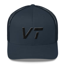 Vermont - Mesh Back Trucker Cap - Black Embroidery - VT - Many Hat Color Options Available