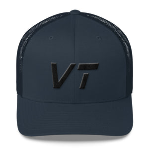 Vermont - Mesh Back Trucker Cap - Black Embroidery - VT - Many Hat Color Options Available